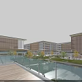 Modern School Buildings Surrounded By Greenery And Open Plaza Under Blue Sky With Glass Railings