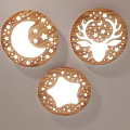 Wooden Round Ceiling Lights With Moon Stars And Deer Head Patterns 3d model