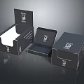 Modern Stylish Black Decorative Ornament Set Packaging Boxes With White Logo Text Open Closed Design 3d model