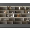 Modern Bookcase Interior Design With Layered Shelves Lighting And Decorative Items