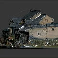 Traditional Ancient Architecture Miniature Model With Courtyard Stone Walls Wooden Doors And Red Lanterns