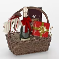 Decorative Gift Basket Set With Wicker Basket Champagne Bottle Red Gift Box And Golden Bow