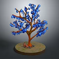 Cartoon Scene With Decorative Tree Brown Trunk Blue Decorated Branches Small Animal And Round Base
