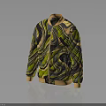 Stylish Green Black Beige Swirl Pattern Jacket With Trendy Design And Collar