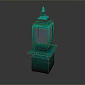 Green Outdoor Square Lamp Post With Yellow Light And Textured Base