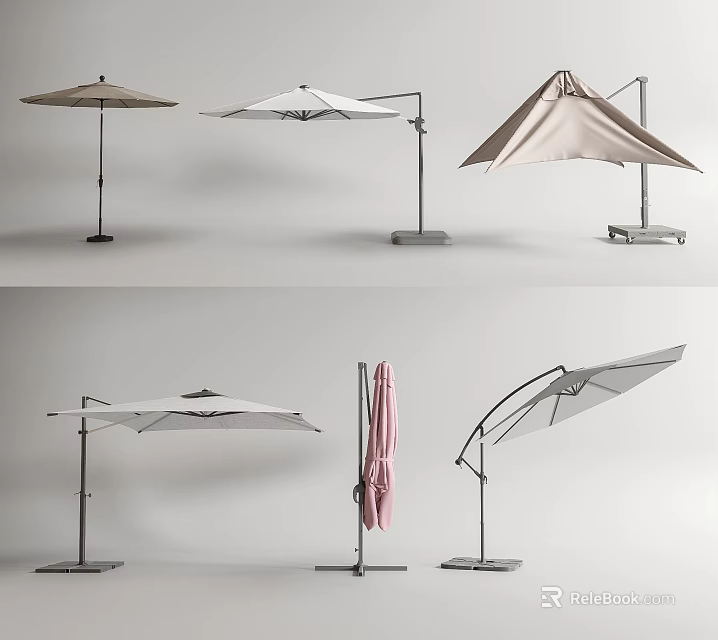 Various Outdoor Sunshade Umbrella Designs With Different Frame Structures And Colors 3d model 
