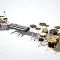 Professional Musical Instruments and Art Supplies Collection with Drums Keyboard and Brushes