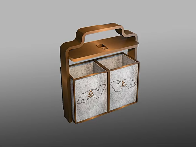 Roadside Trash Bins With Double Compartment Wooden Frame And Decorative Patterns 3d model