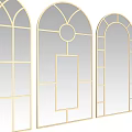 Three Arched Mirrors with Golden Frame and Geometric Grid Patterns