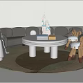 Gray Sectional Sofa On Round Area Rug With Round Coffee Table And Throw Pillows 3d model