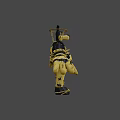 Yellow and Black Armored Man Character with Insect Headgear and Tools
