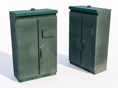 Green Industrial Equipment Cabinets With Double Doors And Ventilation Grilles 3d model
