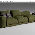 Green and Beige Sectional Sofas with Throw Pillows and Cozy Blanket 3d model