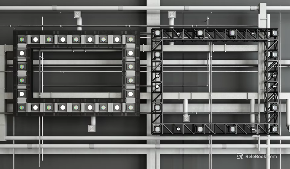 Modern Ceiling Structural Design With Metal Framework And Lighting Fixtures 3d model