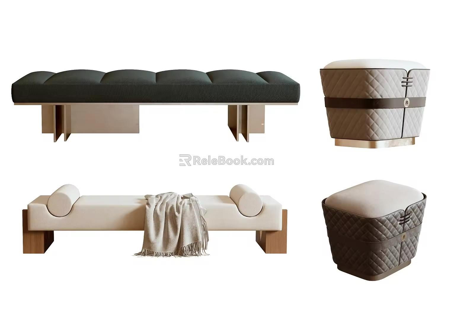 American Style Bed End Stool Low Stool Sofa Stool 3d model