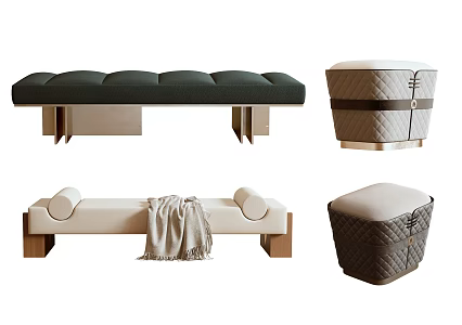 American Style Bed End Stool Low Stool Sofa Stool 3d model