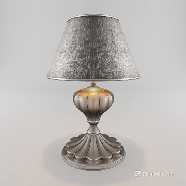 Elegant Classic Table Lamp With Gray Fabric Shade And Ornate Metal Base 3d model 