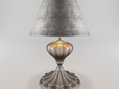 Elegant Classic Table Lamp With Gray Fabric Shade And Ornate Metal Base 3d model