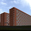 Red Brick School Building With Multiple Floors Large Windows And Green Lawn