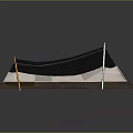 White And Brown Camping Tent With Support Poles And Dark Waterproof Floor