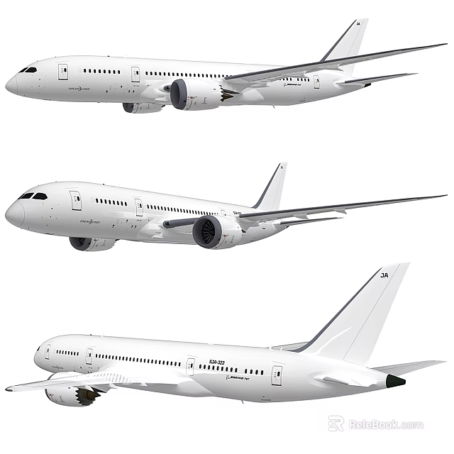 Modern Passenger Aircraft Exterior Views From Different Angles With Key Features 3d model 