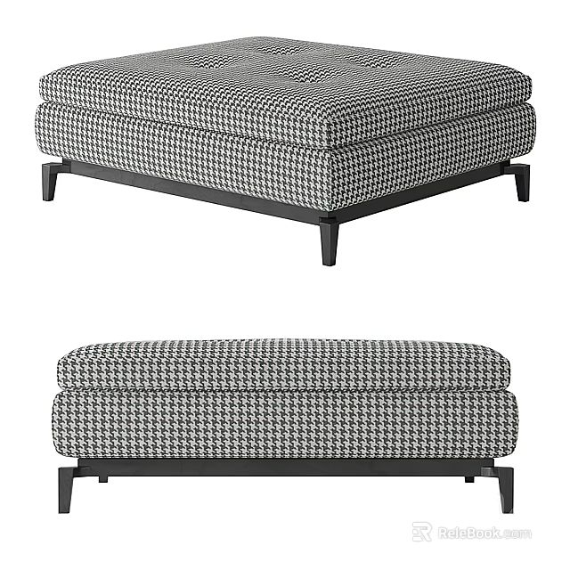Modern Black And White Houndstooth Pattern Ottoman With Sturdy Black Legs 3d model
