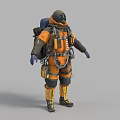Man In Orange Protective Suit With Helmet Face Mask And Backpack 3d model