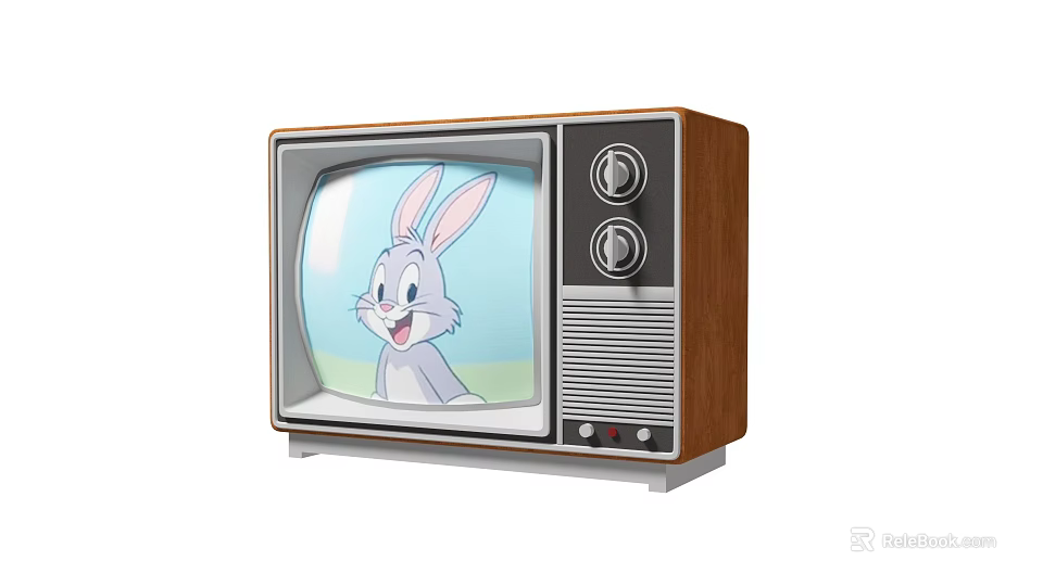 Vintage Television With Classic Wooden Frame Showing Cartoon Rabbit On Screen 3d model 