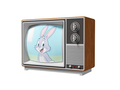Vintage Television With Classic Wooden Frame Showing Cartoon Rabbit On Screen 3d model