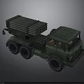 Green Military Truck With Multiple Rocket Launcher And Six Wheels Design