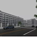 Modern School Building Multi Storey White Exterior With Trees Road And Vehicles Under Blue Sky