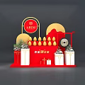Traditional Cloud Temple Fair Scene With Red Decorations Circular Elements Drum Lanterns And Gift Boxes 3d model