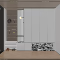 Modern Elegant Entryway Shoe Cabinet With Hanging Area Soft Light And Storage Bench Design