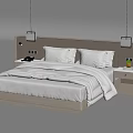 Modern Bedroom With Beige Headboard White Bedding Bedside Tables And Pendant Lights