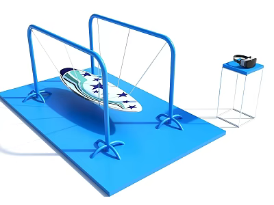 Interactive VR Experience Setup with Blue Frames and Star Patterned Board 3d model