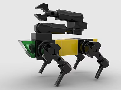 Creative Building Blocks Mechanical Robot With Black Yellow Green Arms And Legs 3d model