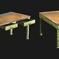 Rustic Green Leg Desks With Copper Tops And Drawer Design Elements 3d model