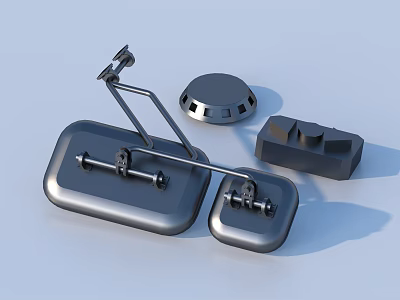 Mechanical Metal Components With Brackets Circular Cover And Square Base Parts 3d model