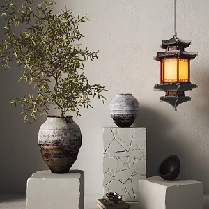 Antique ceramic potted chandelier 3d model