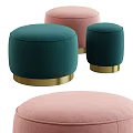 Teal and Pink Velvet Round Ottomans with Gold Metal Bases for Living Room