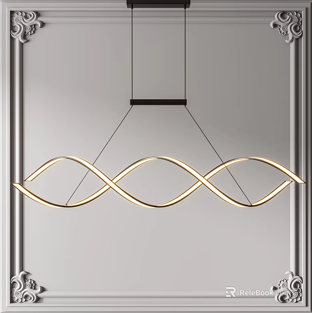 Modern Hanging Wavy Chandelier With Illuminated LED Light Fixture Design 3d model 