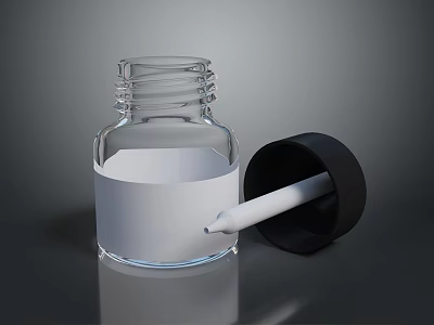Transparent Glass Dropper Bottle With White Liquid And Black Dropper Cap For Daily Use 3d model
