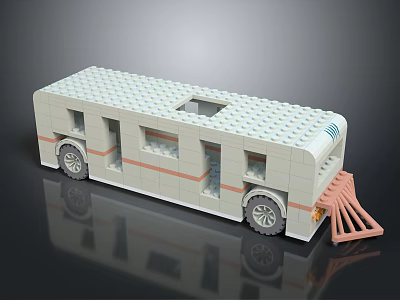 White Lego Camper Van Toy with Window Open Roof and Pink Ladder 3d model