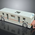 White Lego Camper Van Toy with Window Open Roof and Pink Ladder