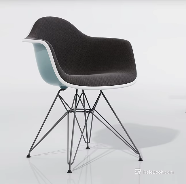 Modern Office Chair With Dark Gray Fabric Seat Light Blue Accents And Metal Spider Legs 3d model 
