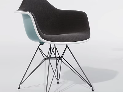 Modern Office Chair With Dark Gray Fabric Seat Light Blue Accents And Metal Spider Legs 3d model