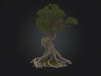 Artistic Sculptural Tree With Twisted Trunk Exposed Roots And Green Foliage 3d model