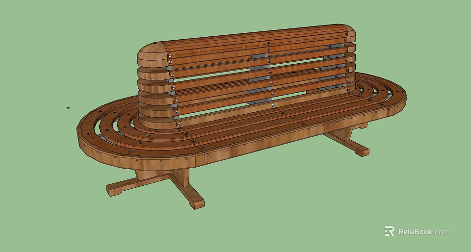 Wooden Outdoor Bench With Curved Design And Slatted Structure For Garden Use 3d model 