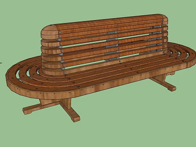 Wooden Outdoor Bench With Curved Design And Slatted Structure For Garden Use 3d model