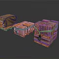 Three Strapped Wooden Crates With Canvas Cover And Bundled Design